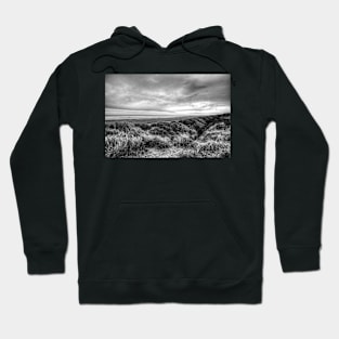 Mablethorpe Sand Dunes, Stormy skies, Black And White Hoodie